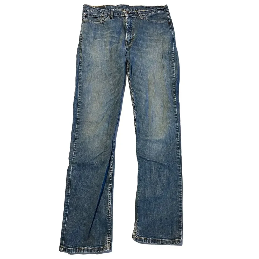 Levi's 514 Mens 36x32.5 Classic Straight Leg Jeans Medium Wash Blue Denim